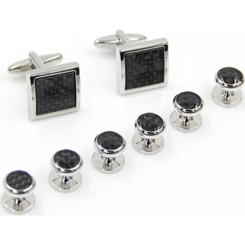 Cufflinks Tuxedo Studs 8pcs/6pcs Set Carbon Fiber Cuff Links Stueds Set Men Cufflinks Tuxedo Studs Set Wholesale 5 Sets/lot