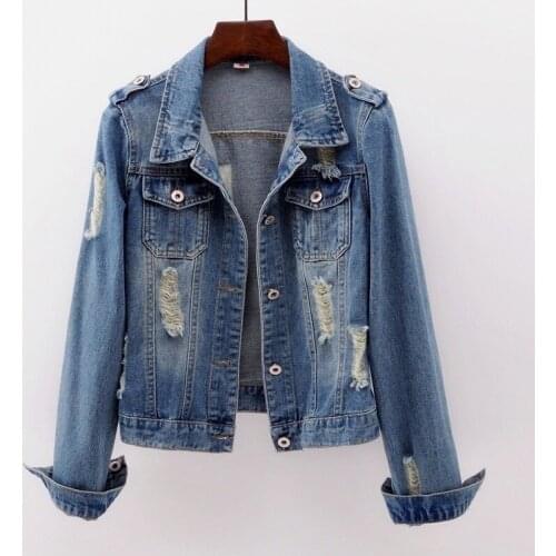 2021 Denim Jacket Womens Slim Korean Fashion Versatile Spring/Autumn Denim Long Sleeve Coat with Hole,Plus Up Size Jackets 6XL