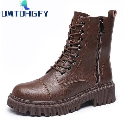 Women Boots Mid-Calf Soft Genuel Leather Botas Mujer Quality Rubber Winter Shoes Punk Girls Warm Snow Boots Botas Mujer Invierno