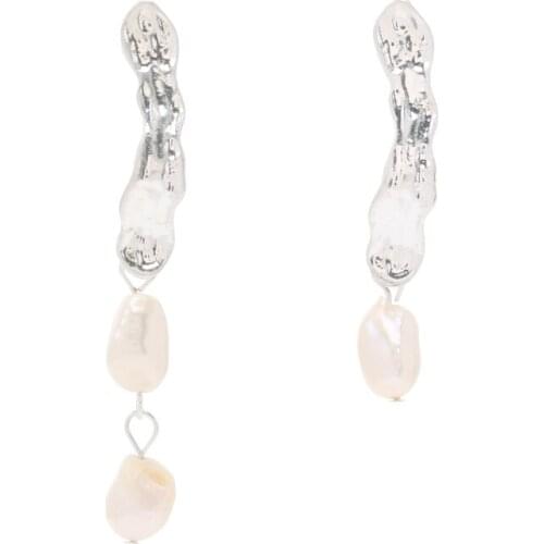 Badu Asymmetric Dangle Earrings Women Frosted Metal Earring Freshwater Pearl Drop Earrings Fashion Long Pendientes Jewelry