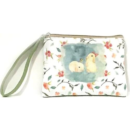 35PCS / LOT Creative Canvas Wallet With Bag In Hand Cartoon Cute Square Small Fresh Artistic Mobile Phone Bag Coin Storage Bag