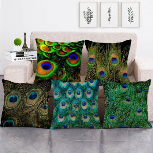 45cm*45cm Some colorful peacock feathers throw cushion cover linen/cotton sofa pillow cover decorative pillow case