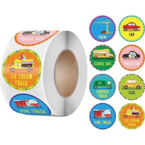 500pcs/roll Cars Truck Stickers Party Supplies For Kids 8 Designs Construction Sticker Car for Home Family Birthday Party Decor