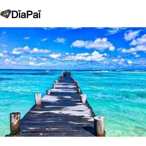 DIAPAI 5D DIY Diamond Painting 100% Full Square/Round Drill "Seaside bridge" Diamond Embroidery Cross Stitch 3D Decor A23774