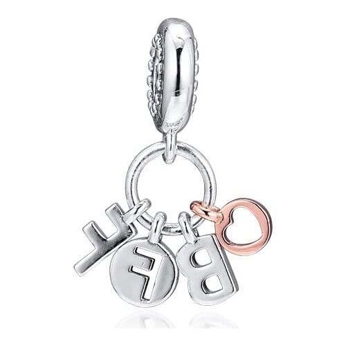 Authentic 925 Silver Jewelry Best Friends Forever Dangle Charm Fits European Charms Bracelets Woman DIY Beads For Jewelry Making