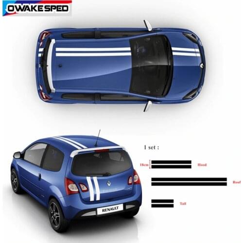 Car Bonnet Sport Stripes For Renault Twingo Clio 1 set Whole Body Stickers Auto Hood Roof Tail Decor Decals Racing Styling