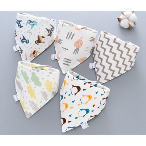 Baby Bibs Triangle Double Cotton Bibs 5 pieces/lot Cartoon Print Saliva Towel Baby Boys Girls Feeding Apron Cotton Bandana Bibs
