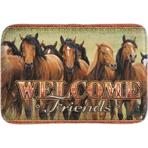 Home Decorative Doormats Welcome Friends Horse Door Mat Indoor Outdoor Mats Soft Lightness Short Plush Fabric Bathroom Mats