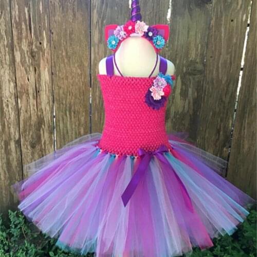 Girls Unicorn Flower Dress Kids Rainbow Tulle Tutu Dress with Bow and Hairbow Childresn Birthday Party Costume Cosplay Dresses