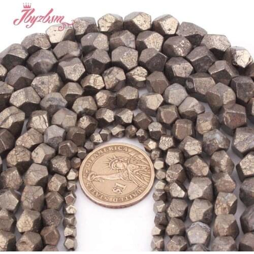 Faceted Freefrom Irregular Pyrite Spacer Beads Natural Stone Loose Beads For DIY Women Men Necklace Bracelets Jewelry Making 15"