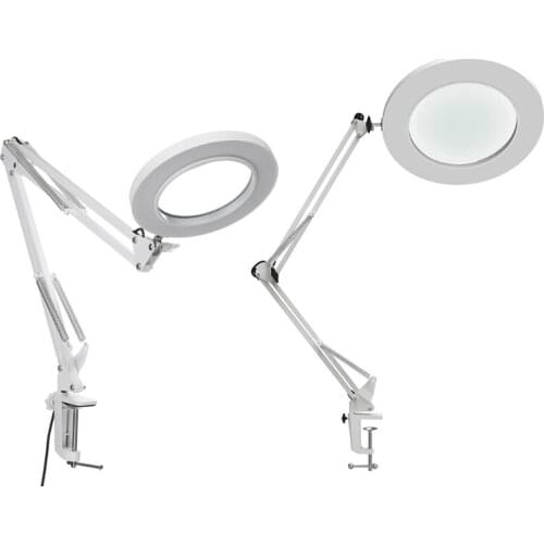 J6PC LED Magnifying Lamp Metal Swing Arm Magnifier Lamp - Stepless Dimming 3 Color Modes 5X Magnification Adjustable
