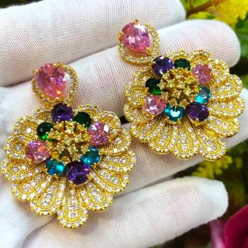 JIMBORA Gorgeous Luxury Sparkly Dangle Earring Women Full Mirco CZ Paved Cubic Zircon Bridal Wedding Fashion Earrings Jewelry