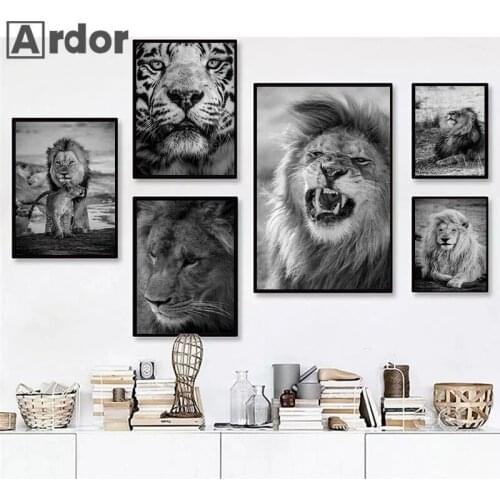 Modern Lion Tiger Leopard Elephants Wall Art Poster Animal Art Print Black And White Canvas Painting Nordic Pictures Home Decor