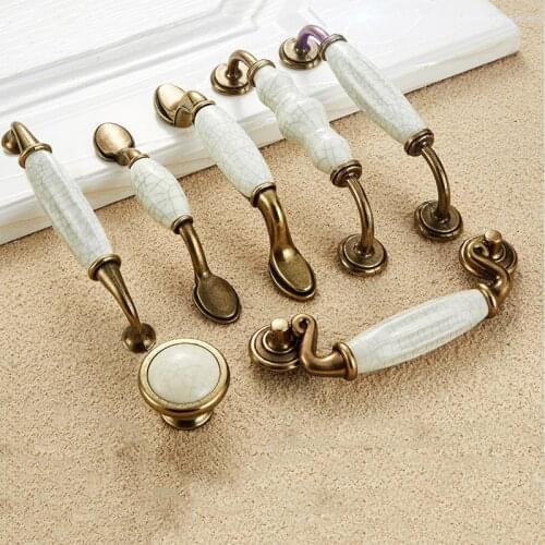 Ceramic Metal Furniture Handle Kitchen Cupboard Wardrobe Drawer Dresser Antique Brass Hardware Door Pull Cabinet Round Knob