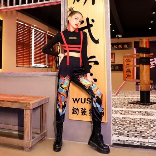Chinese Style Hip-Hop Street Dance Suit Women Jazz Dance Costume Korean Version Female Group Costume Tops+Pants 2 Pieces DL5931