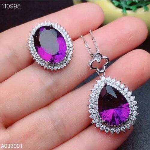 KJJEAXCMY fine jewelry Amethyst 925 sterling silver women pendant necklace chain ring set lovely