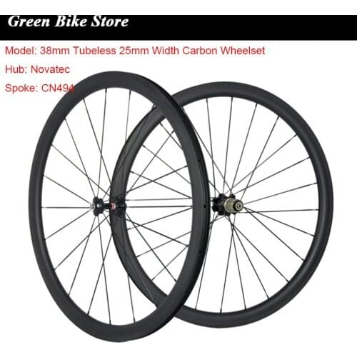 700C Carbon Fiber 38mm Tubeless Road Bike Carbon Wheelset 25mm Bicycle Wheels Novatec 271 Hub Road Wheels