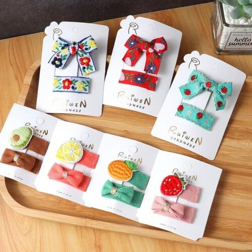 2Pcs Bow Printing Hair clip Girl Fruit Cute Hair bands Hair Accessories Handmade cloth Headwear Hairpins Cartoon Headdress Gift
