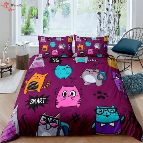 Cartoon Cat Bedding Set Kids Kawaii Comforter Pillowcases Bedding Sets For Women Girl Child King Twin Queen Size No Bed Sheets
