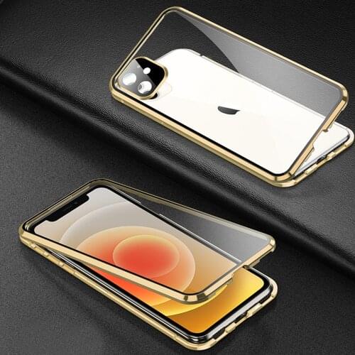 360 Magnetic Metal Glass Double Sided Case for iPhone 11 Pro Max Adsorption Magnet Buckle Cover for iPhone XS Max XR x 12 12pro