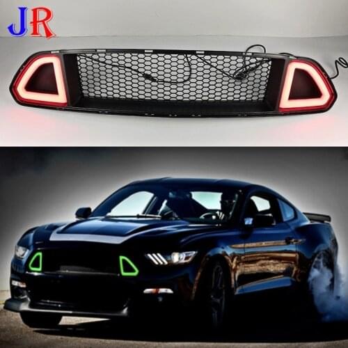 Matte Black Grille for Ford Mustang 2015 2016 2017 ABS Front Mash Racing Grill with Led Light White Green Red Color Buy Buy Buy