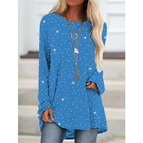 Dot Print Fashion Casual Long-sleeved T-Shirt Retro Classic Plus Size O-Neck Pullover Tops Women Street Tshirt