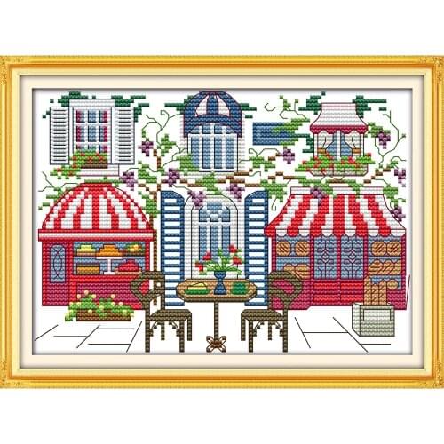 Everlasting Love Street Bar Chinese Cross Stitch Kits Ecological Cotton Fabric 11CT 14CT DIY Christmas Decorations For Home Gift