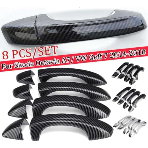 8PCS Car Side Door Handle Cover Trim Set For Skoda A7/ VW Golf MK7 2014-2018/ MK7.5 2018 2019 2020 Sticker Accessories