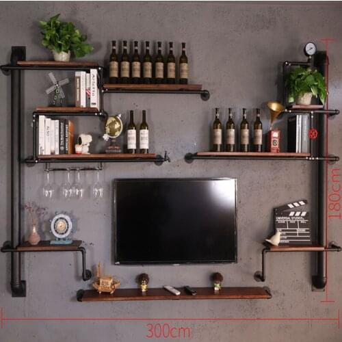 Retro Design TV Background Wall Decoration Frame New Design Creative Wall Shelf Customizable Bookcase Wall Household Wine Rack