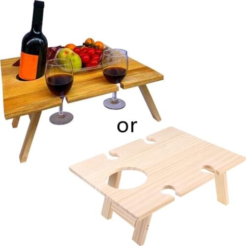 2021 New Outdoor Foldable Wine Table Folding Picnic Wooden Tray Champagne Beer Cup Holder