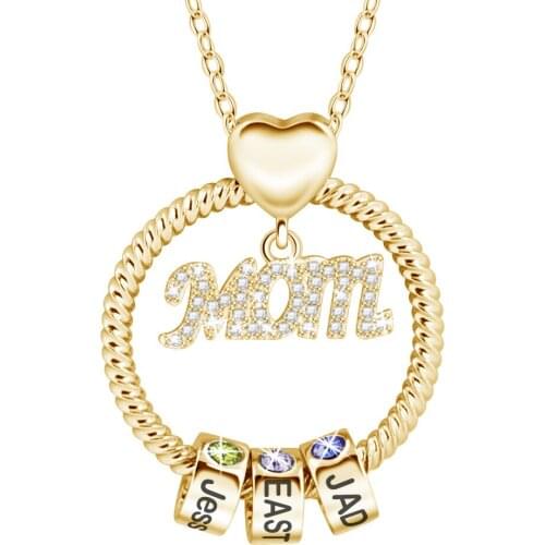 Custom Birthstones Necklaces for Women Personalized Name Crystal Pendant Necklace Mum Family Mother Love Gift