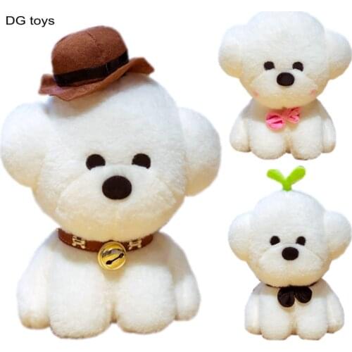 Cute Green Shoots Little White Dogs Cuddly Plushie Doll Toy Brown Gentman Hat Pink Bow Black Bowtie Bell Dressing Puppy Hug Toys