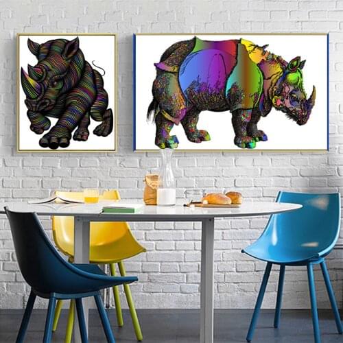 Rhinoceros Oil Painting Living Room Decoration Poster Canvas Print Painting Wall Art Living Room Home Decoration