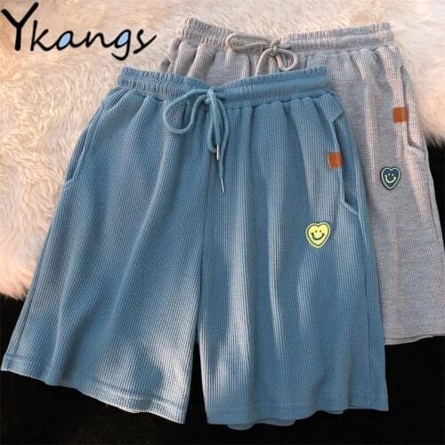 Smiley Appliques High Waist Loose Casual Sports Shorts Biker Pocket Womens Clothing Summer 2021 Harajuku Fashion Shorts Female