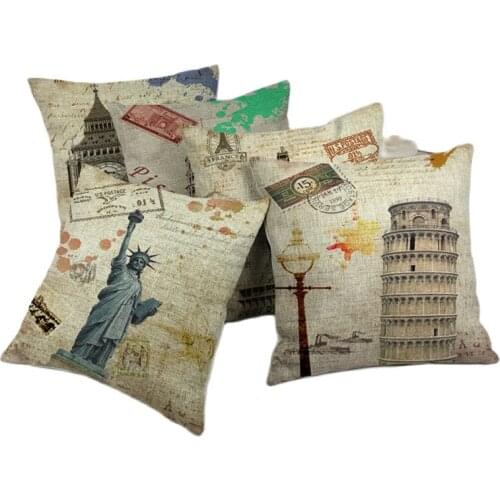 Modern Home Decorative Throw Pillowcase London Style Eiffel Tower Pisa Big Ben Bridge Statue of Liberty cushion cover 45cmX45cm
