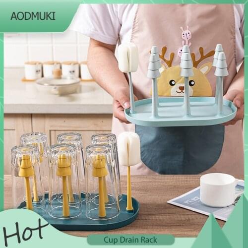 Glass Cup Drain Rack Detachable Mug Storage Tray Mug Drain Organizer Rack Upside Down Cup Holder with Clean Brush Home Utensils