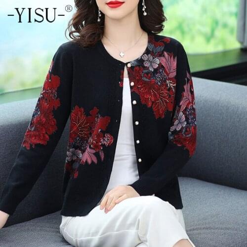 YISU Loose Soft Women Cardigan Sweater Tops V-Neck Printing Knitted Coat Cardigan Single Breasted Casual Jacket Sweater 2021 new