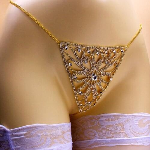 StoneFans Flower Crystal Thong Chain Body Jewelry Women Sexy lingerie for Women Home Panties Adult Shining Trendy Jewellery