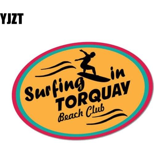 YJZT 12.7CM*8.6CM Cartoon Surfing In Torquay Decal PVC Motorcycle Car Sticker 11-00328