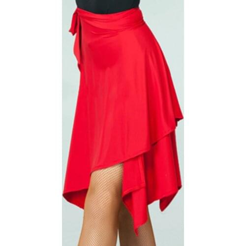 2020 Latin Dance Skirts Red Black Irregular Skirt Cha Cha Rumba Samba Tango Skirts For Dancing Practice Performamnce Dancewear