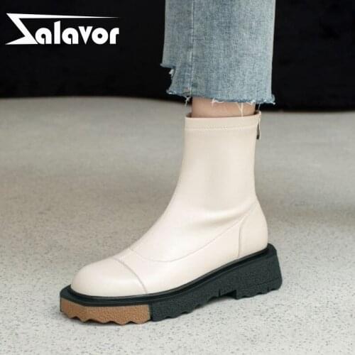 Zalavor Real Leather Women Shoes Ankle Boots Low Heels Mixed Color Short Boot Cool Ins Style Outdoor Female Footwear Size 35-40