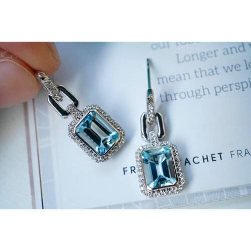 SX717 Solid 18k Gold Nature Blue Aquamarine Gemstones 2.5ct Drop Dangle Earrings for Women Fine Jewelry Birthday Presents