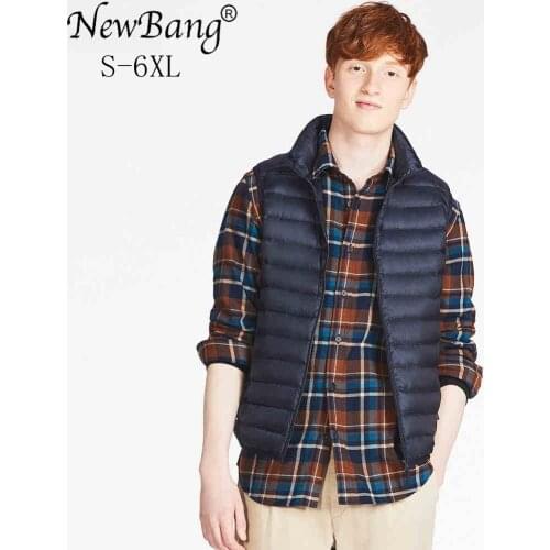 NewBang 6XL Men Sleeveless Warm Vest Ultra Light Down Vest Man Winter Solid Sleeveless Jacket Mens Lightweight Waterproof Vests