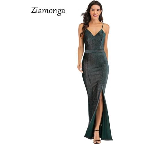Ziamonga High Split Backless Party Sexy Dress Women Spaghetti Strap Maxi Long Bodycon Dress Summer Elegant Evening Party Dresses