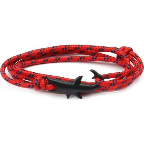 1@# Chain Bracelet Metal Hooks New Hot Fashion Shark Charm Bracelets Men Women Nautical Survival Rope