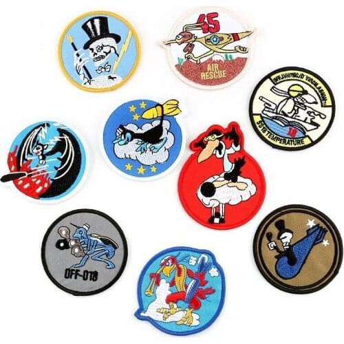1 PCS Round Animal Skull Embroidery Patches for Clothing DIY Cartoon Stripes Appliques Clothes Stickers Iron on Forest Badges