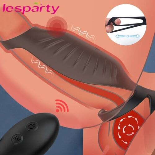 10 Mode Vibrating Penis Massager Ring Dildo Vibrator for Men Chastity Belt Remote Control Testicle Vibrator Sex Toys for Couples
