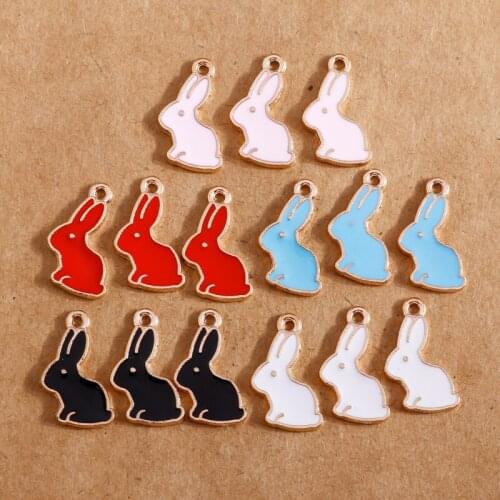 10pcs/lot 11*16mm Cute Rabbit Pendant Enamel Animals Charms for Bracelets Necklaces Jewelry Making DIY Handmade Craft