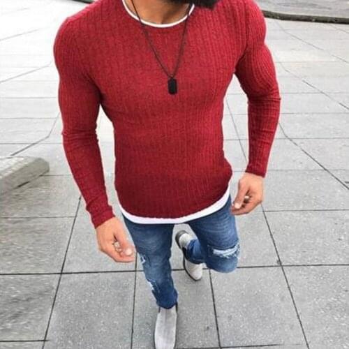 2019 Autumn Men Clothing Casual Fit Slim Basic Knitted Sweater Pure Color Pullover Sexy Skinny Thin Sweaters Plus Size 4XL 5XL