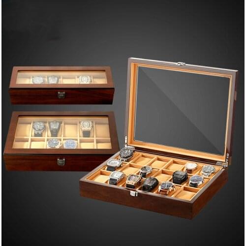 3 6 12 18 Slots Big Black Watch Boxes Packaging Organizer Brown For Men Women Mechanical Watches Storage Jewellery Case Box